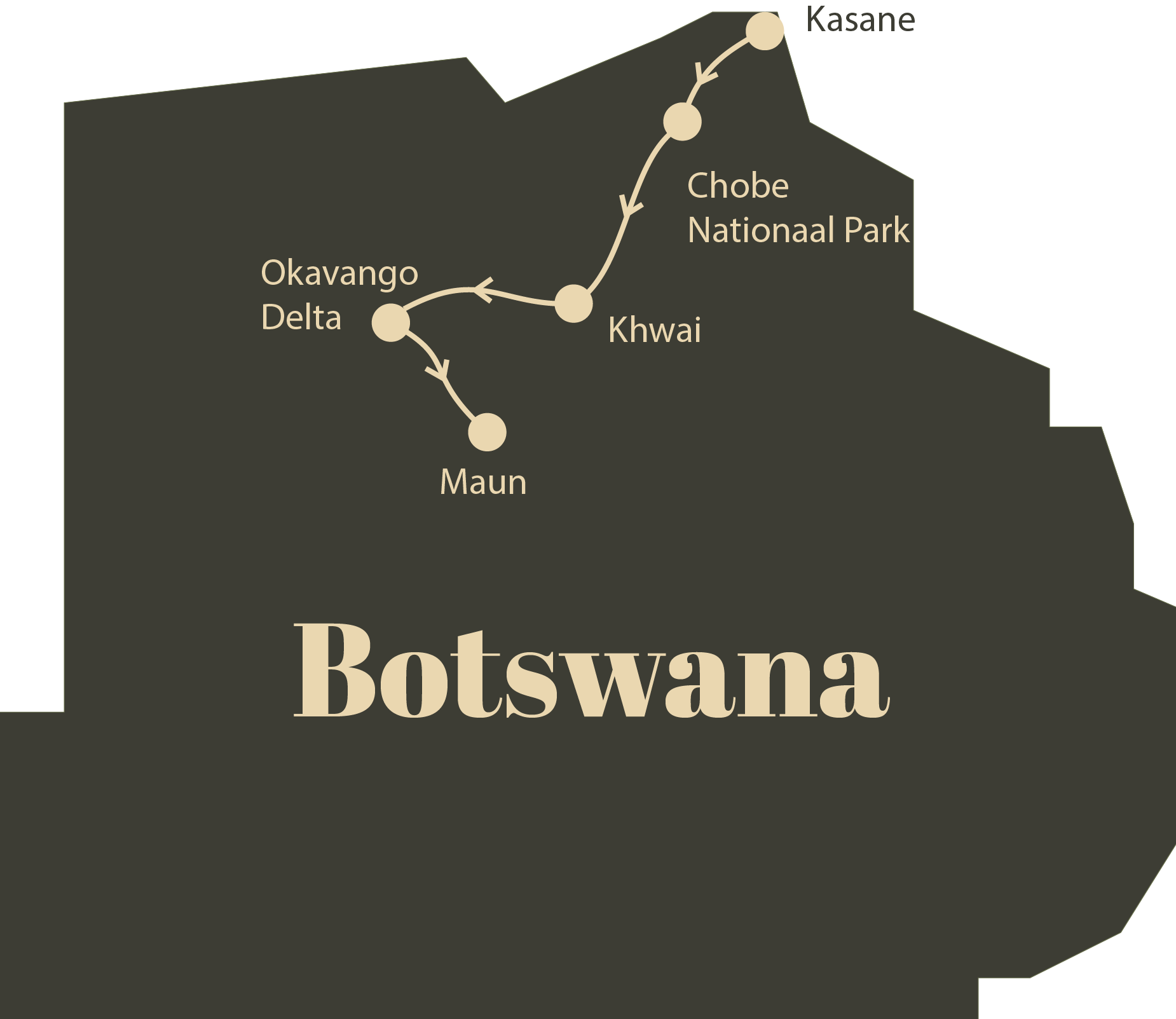Safari Atelier - Routekaart Botswana - Chobe, Khwai, Okavango Delta, Maun. Green season special